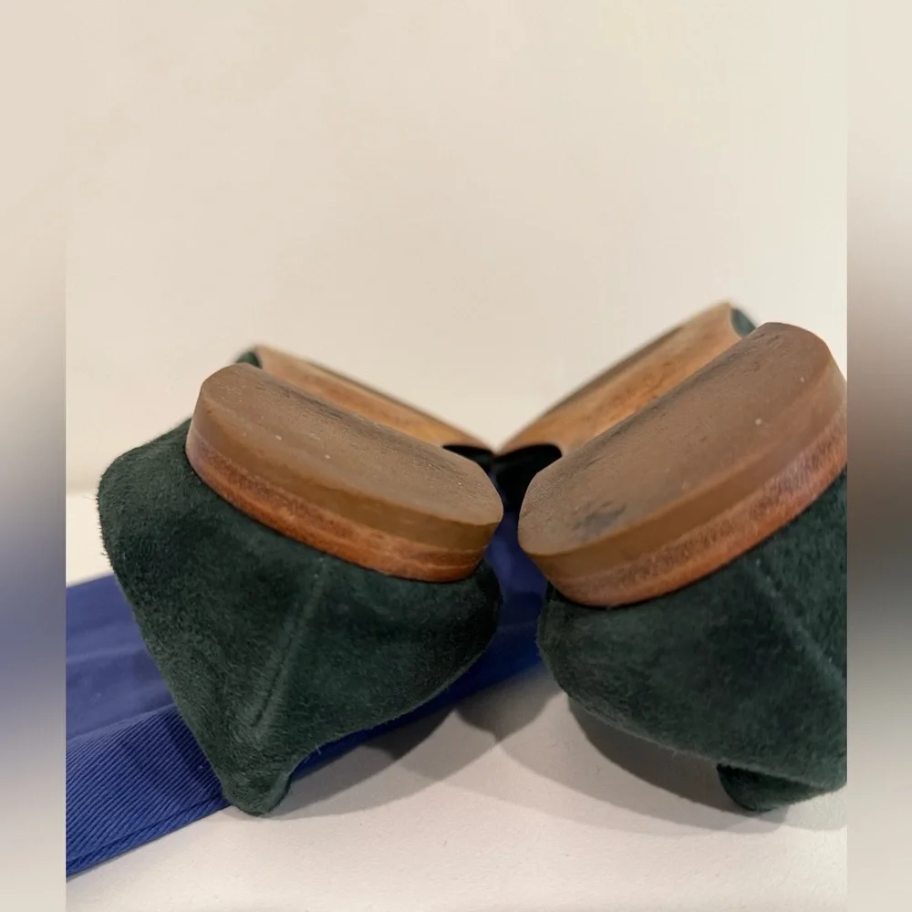 Italeu Green Suede Leather Ballet Flat Sz 9.5 B 40 & shoe bag - Picture 9 of 11